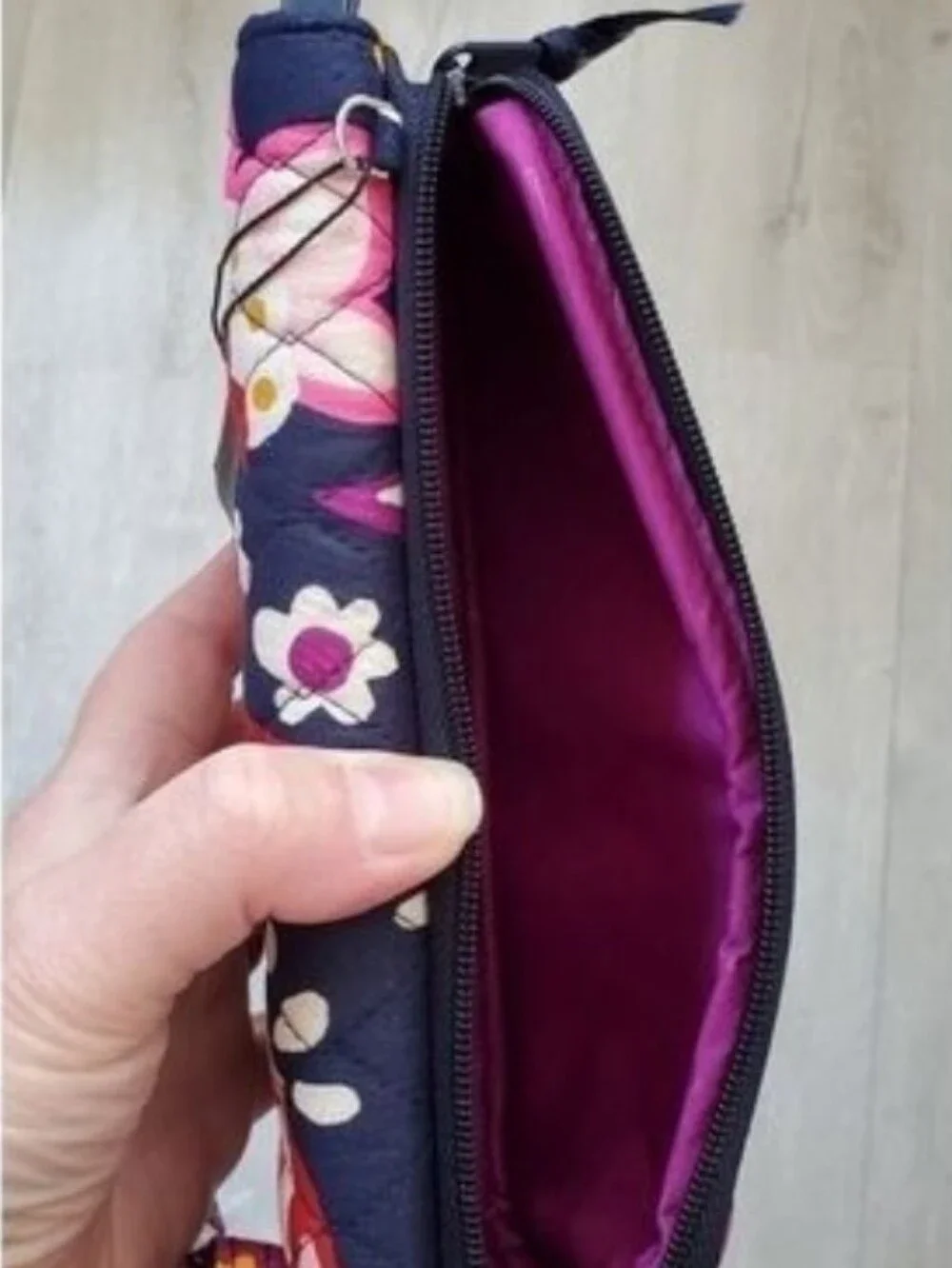 Vera Bradley Navy Wristlet with Pink, Coral & Yellow Floral Paisley